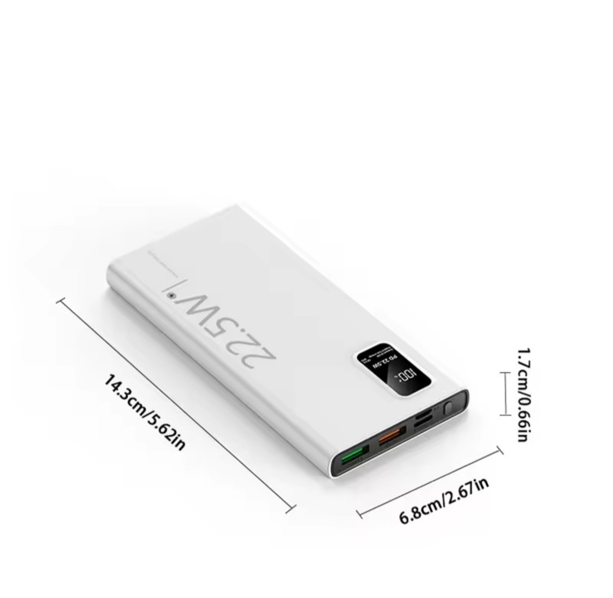 White,Ultra-Slim 10,000mAh Power Bank | 22.5W Fast Charging | Digital Display