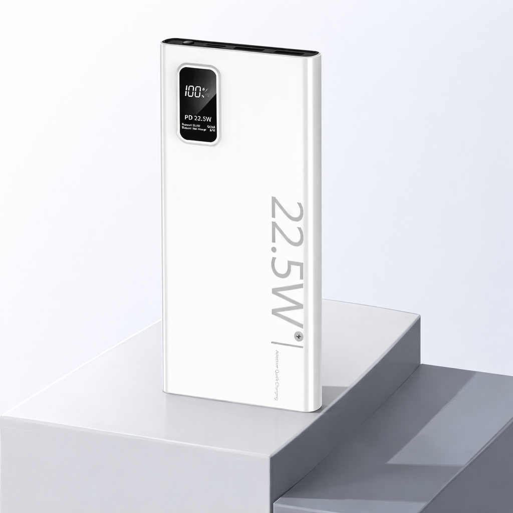 White,Ultra-Slim 10,000mAh Power Bank | 22.5W Fast Charging | Digital Display