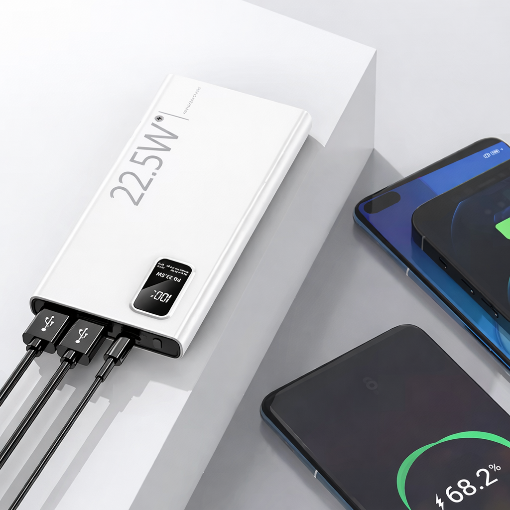 White,Ultra-Slim 10,000mAh Power Bank | 22.5W Fast Charging | Digital Display