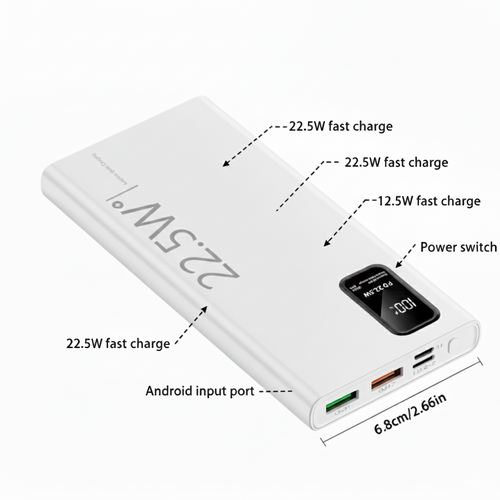 White,Ultra-Slim 10,000mAh Power Bank | 22.5W Fast Charging | Digital Display
